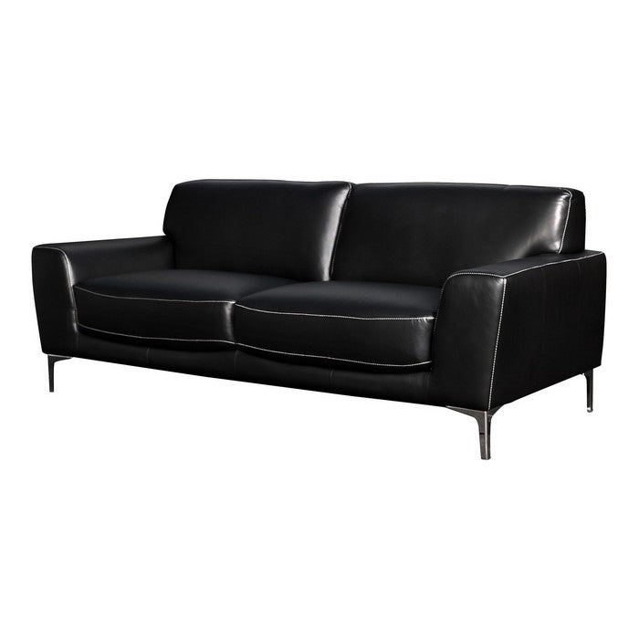 Leather Upholstered Sofa with Track Arms and Metal Legs, Black