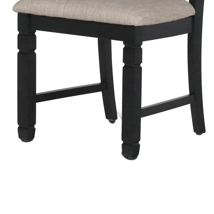 Wooden Side Chair with Padded Back and Stretcher Support, Set of 2, Black