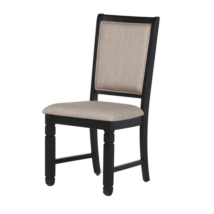 Wooden Side Chair with Padded Back and Stretcher Support, Set of 2, Black