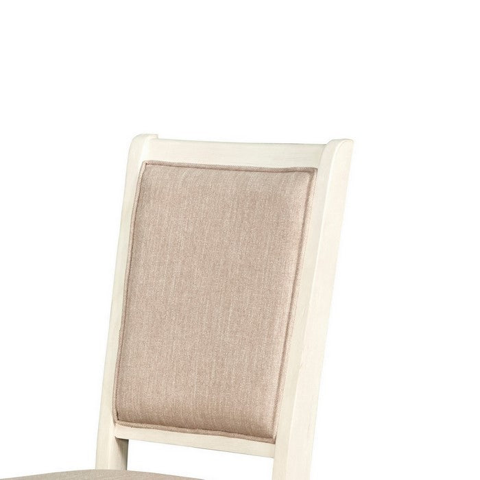 Wooden Side Chair with Fabric Padded Back, Set of 2, Antique White