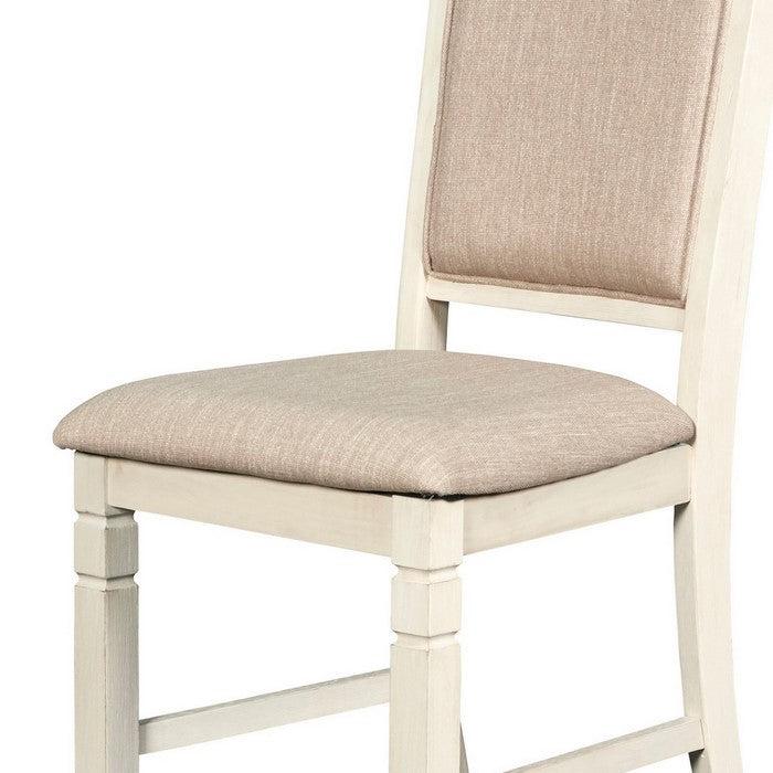 Wooden Side Chair with Fabric Padded Back, Set of 2, Antique White