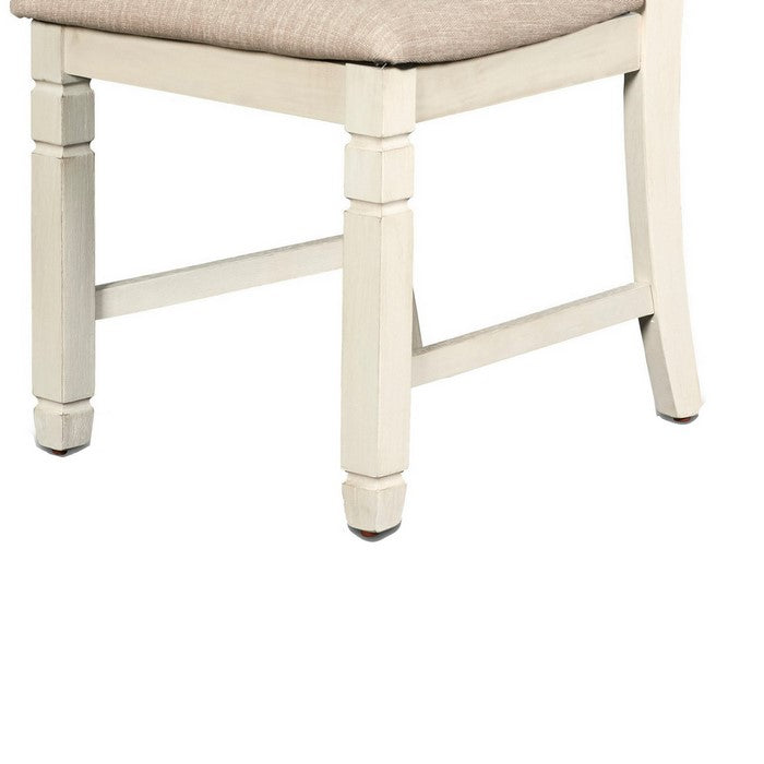 Wooden Side Chair with Fabric Padded Back, Set of 2, Antique White