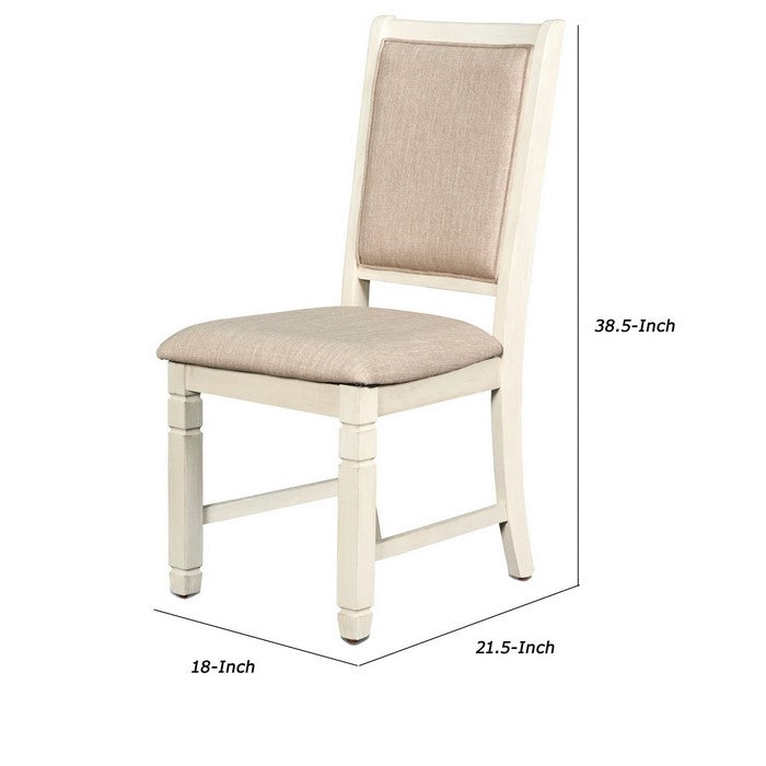 Wooden Side Chair with Fabric Padded Back, Set of 2, Antique White