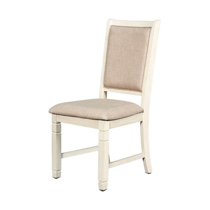 Wooden Side Chair with Fabric Padded Back, Set of 2, Antique White