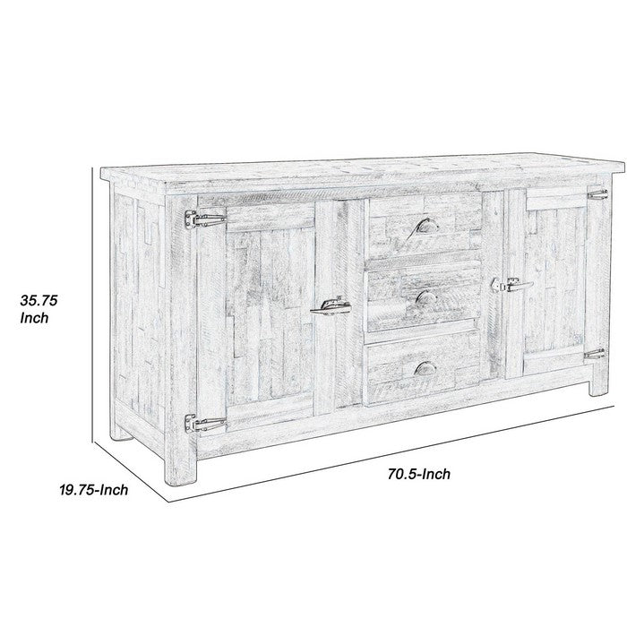 3 Drawer Wooden Sideboard with Metal Cup Pulls and 1 Door Storage, Brown