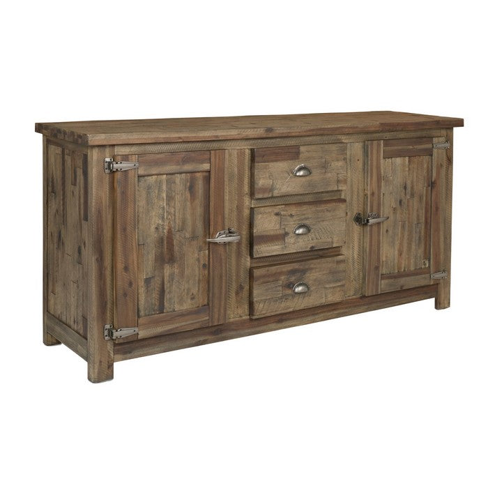 3 Drawer Wooden Sideboard with Metal Cup Pulls and 1 Door Storage, Brown