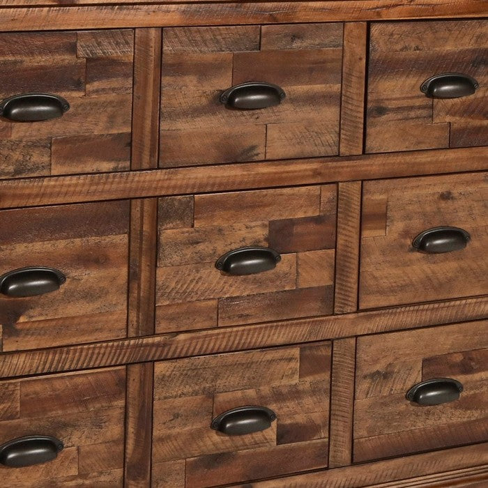 Plank Design Wooden Sideboard with 15 Drawers and Cup Pulls, Brown