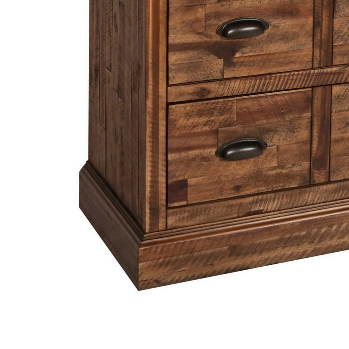 Plank Design Wooden Sideboard with 15 Drawers and Cup Pulls, Brown
