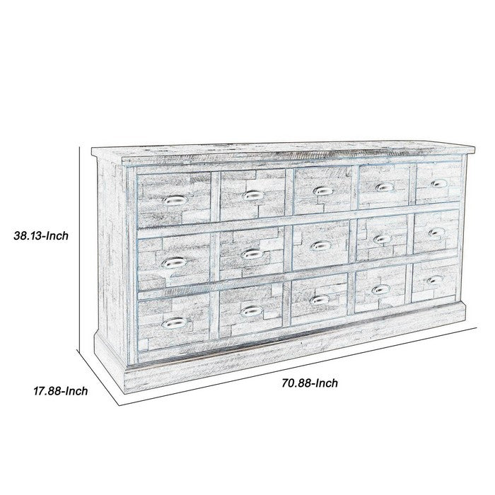 Plank Design Wooden Sideboard with 15 Drawers and Cup Pulls, Brown