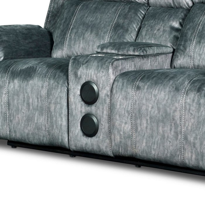 Fabric Upholstered Console Loveseat with 2 Cupholders and Speakers, Silver