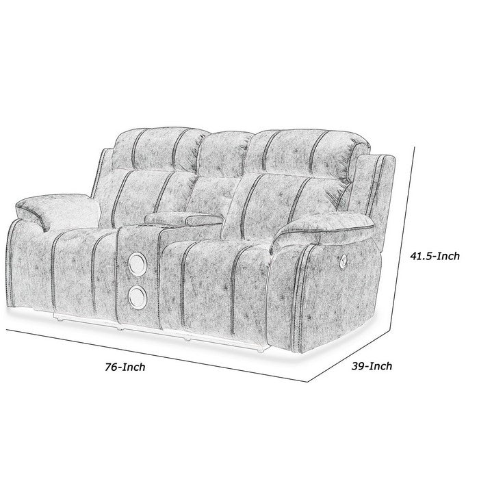 Fabric Upholstered Console Loveseat with 2 Cupholders and Speakers, Silver