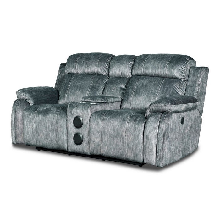 Fabric Upholstered Console Loveseat with 2 Cupholders and Speakers, Silver