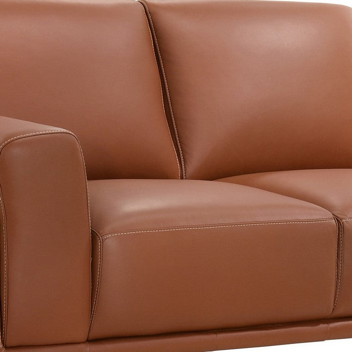 Leather Upholstered Loveseat with Track Arms and Contrast Stitching,Pink