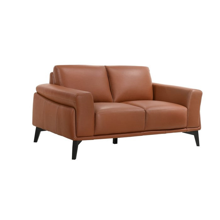 Leather Upholstered Loveseat with Track Arms and Contrast Stitching,Pink