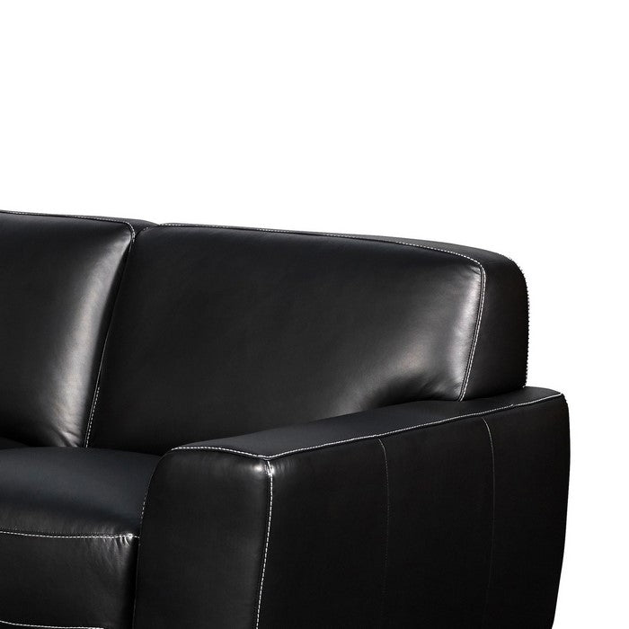 Leather Upholstered Loveseat with Track Arms and Metal Legs, Black
