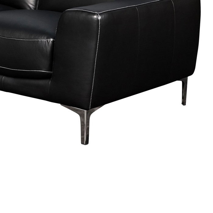 Leather Upholstered Loveseat with Track Arms and Metal Legs, Black