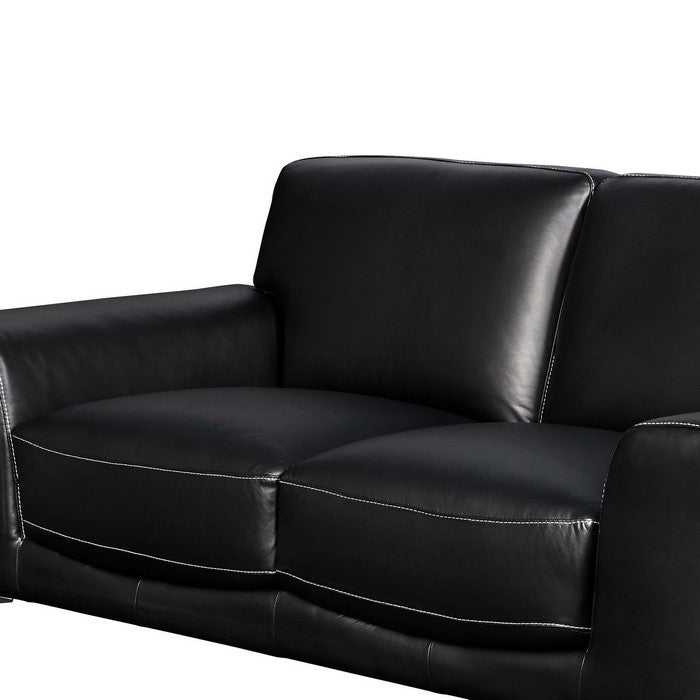 Leather Upholstered Loveseat with Track Arms and Metal Legs, Black