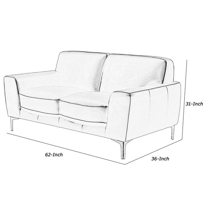 Leather Upholstered Loveseat with Track Arms and Metal Legs, Black