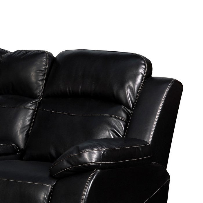 Leatherette Upholstered Recliner Loveseat with Console and Glider, Black