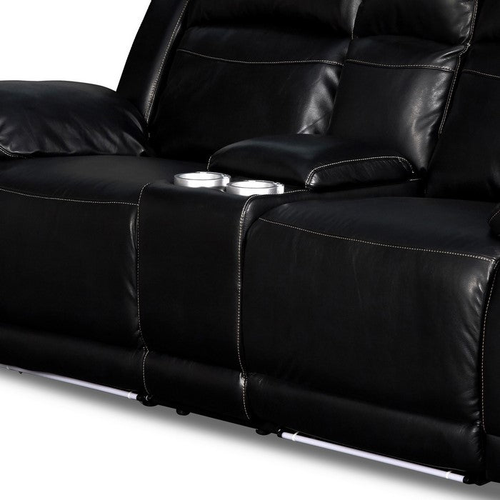 Leatherette Upholstered Recliner Loveseat with Console and Glider, Black