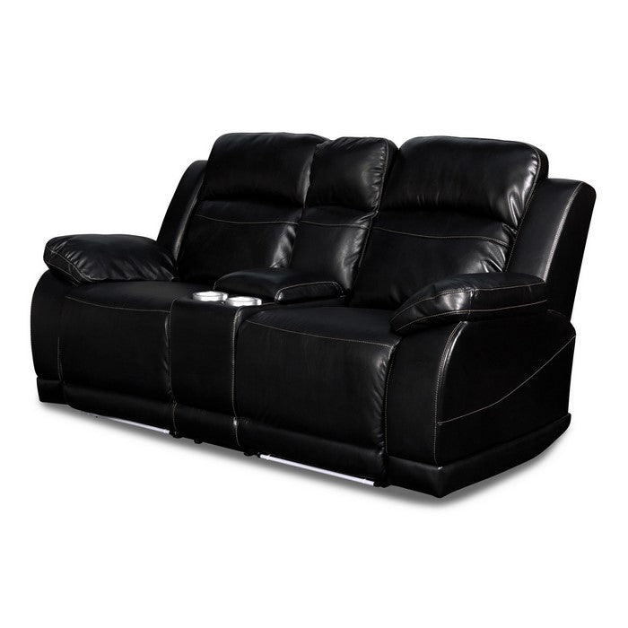Leatherette Upholstered Recliner Loveseat with Console and Glider, Black