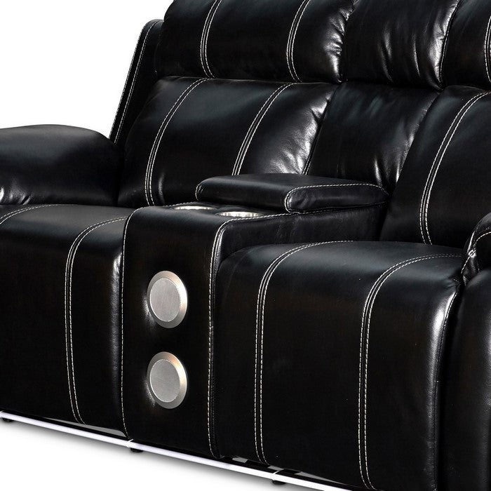Leatherette Console Loveseat with 2 Speakers and LED Trim, Black