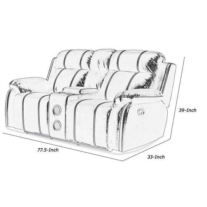 Leatherette Console Loveseat with 2 Speakers and LED Trim, Black