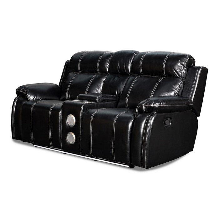 Leatherette Console Loveseat with 2 Speakers and LED Trim, Black
