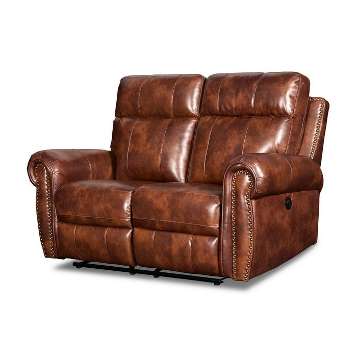 Fabric Split Back Recliner Loveseat with Rolled Arms, Brown