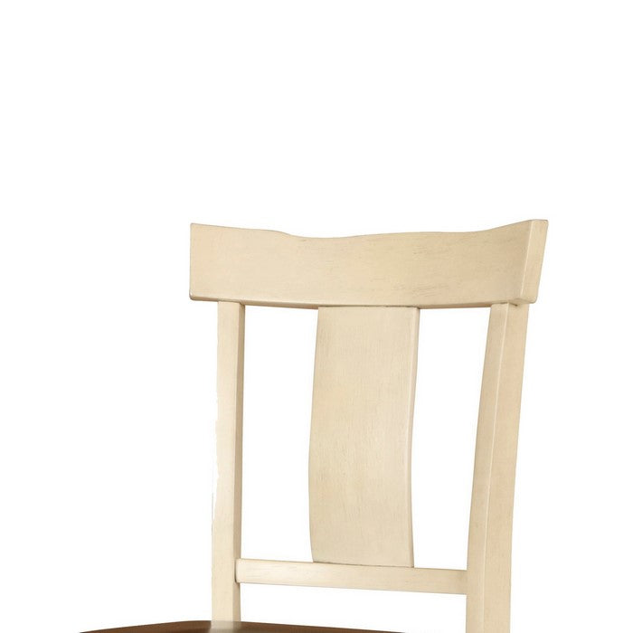 Wooden Dining Chair with Curved Panel Backrest, Set of 2, Antique White