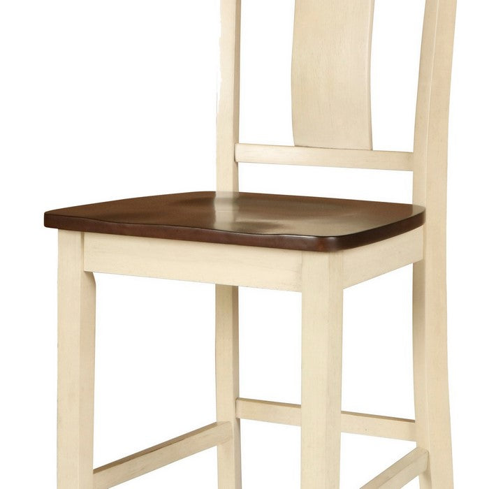 Wooden Dining Chair with Curved Panel Backrest, Set of 2, Antique White