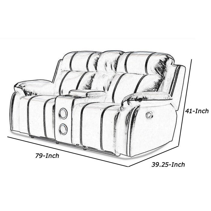Leather Upholstered Loveseat with Console and 2 Speakers, Black