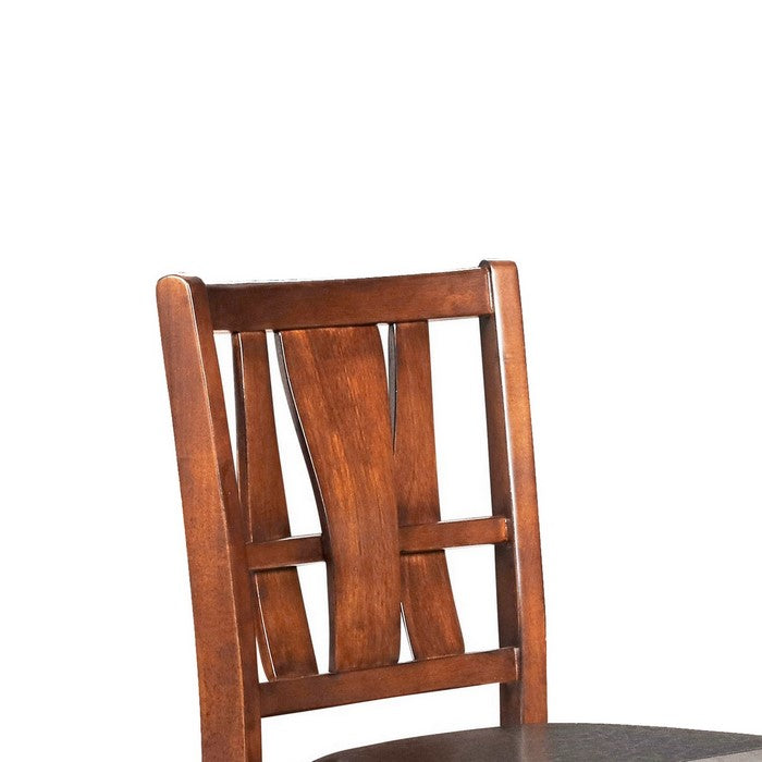 Bulged Wooden Backrest Counter Chair with Leatherette Seat, Brown and Black