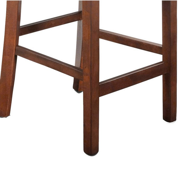 Bulged Wooden Backrest Counter Chair with Leatherette Seat, Brown and Black