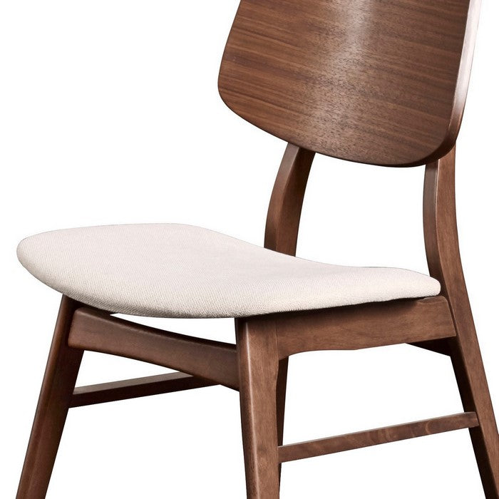 Curved Wooden Back Chair with Fabric Padded Seat, Set of 2,Brown and White