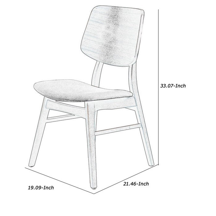 Curved Wooden Back Chair with Fabric Padded Seat, Set of 2,Brown and White