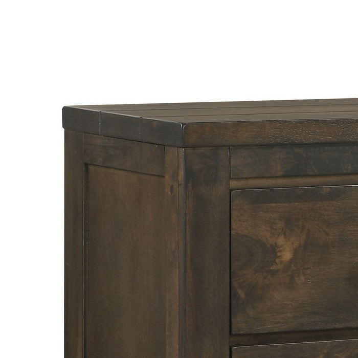 2 Drawer Transitional Style Nightstand with Texture Details, Brown