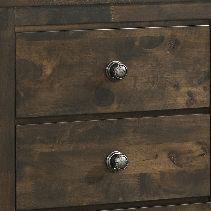 2 Drawer Transitional Style Nightstand with Texture Details, Brown