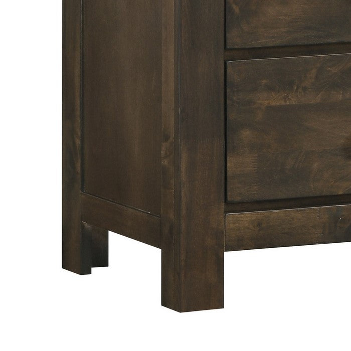 2 Drawer Transitional Style Nightstand with Texture Details, Brown