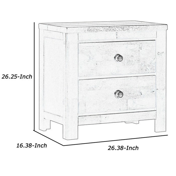 2 Drawer Transitional Style Nightstand with Texture Details, Brown