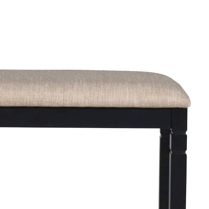 Fabric Counter Bench with Turned Legs and X Shaped Support, Beige and Black