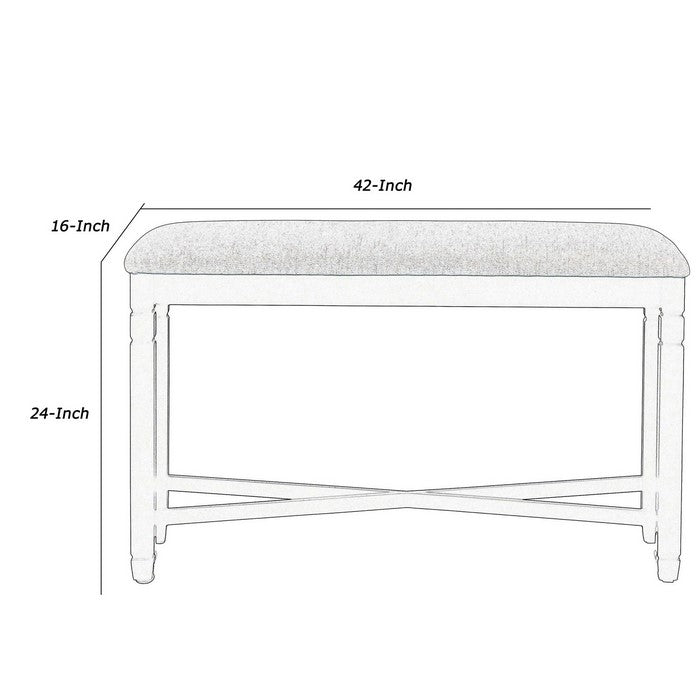 Fabric Counter Bench with Turned Legs and X Shaped Support, Beige and Black