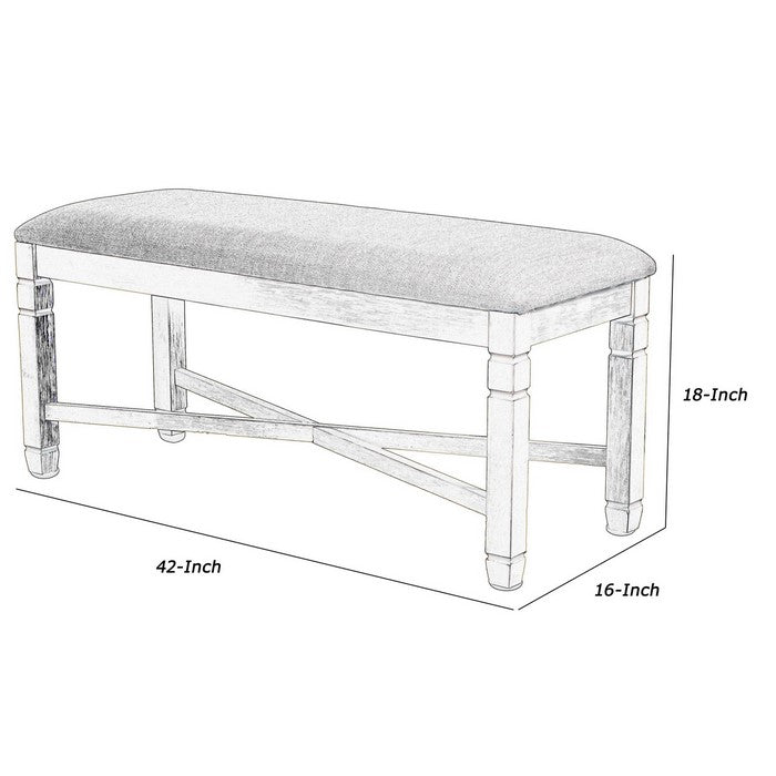 Fabric Dining Bench with Turned Legs and X Shaped Support, Beige and White