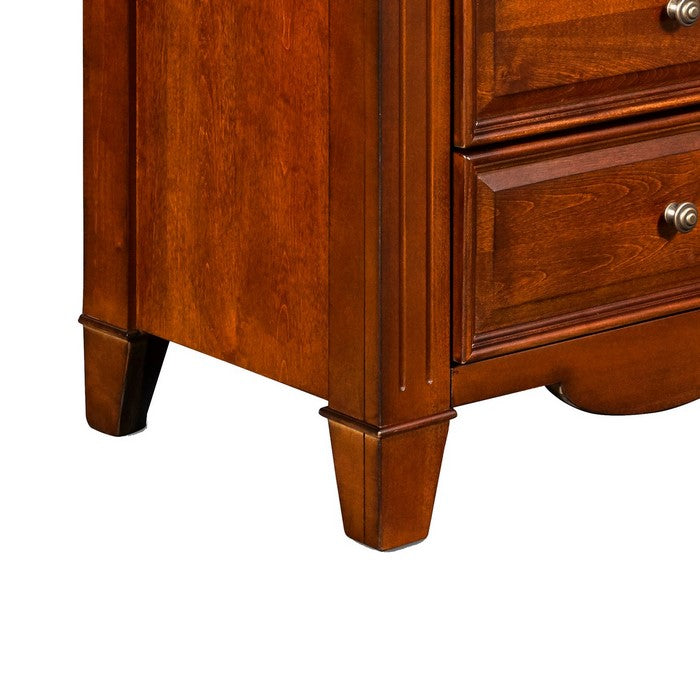 3 Drawer Nightstand with Bonnet Top and Fluted Posts, Oak Brown