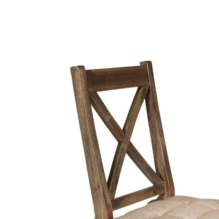 Traditional Style Dining Chair with X Shaped Back, Set of 2, Brown