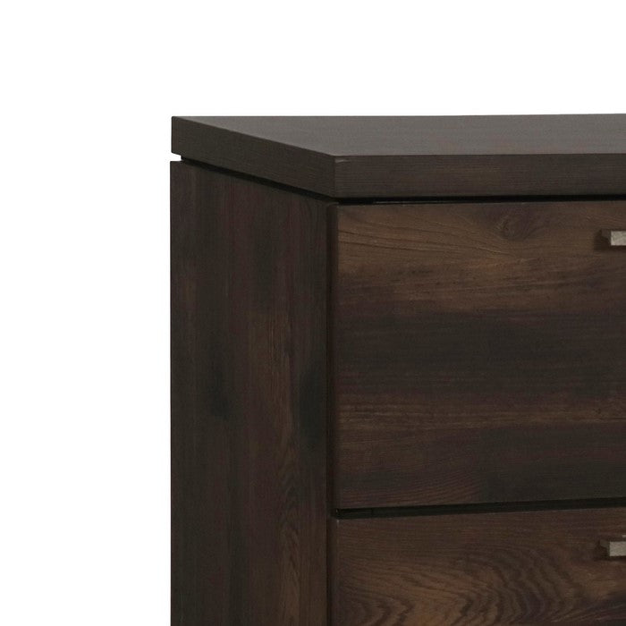 2 Drawer Nightstand with Wood Grain Details and Bar Pull, Dark Brown