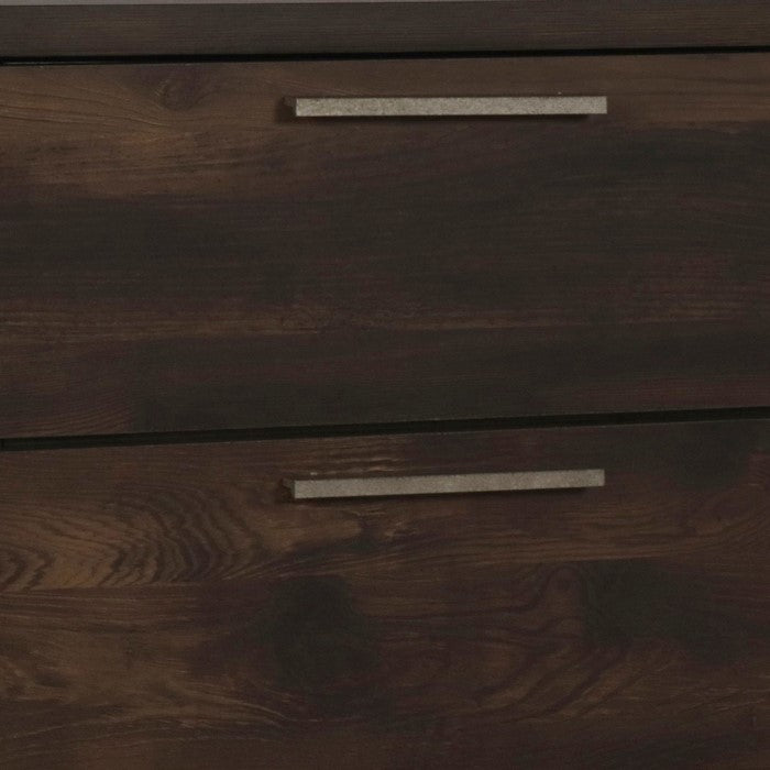 2 Drawer Nightstand with Wood Grain Details and Bar Pull, Dark Brown