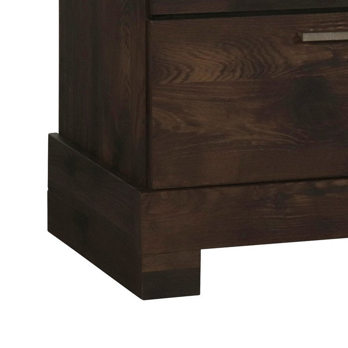 2 Drawer Nightstand with Wood Grain Details and Bar Pull, Dark Brown