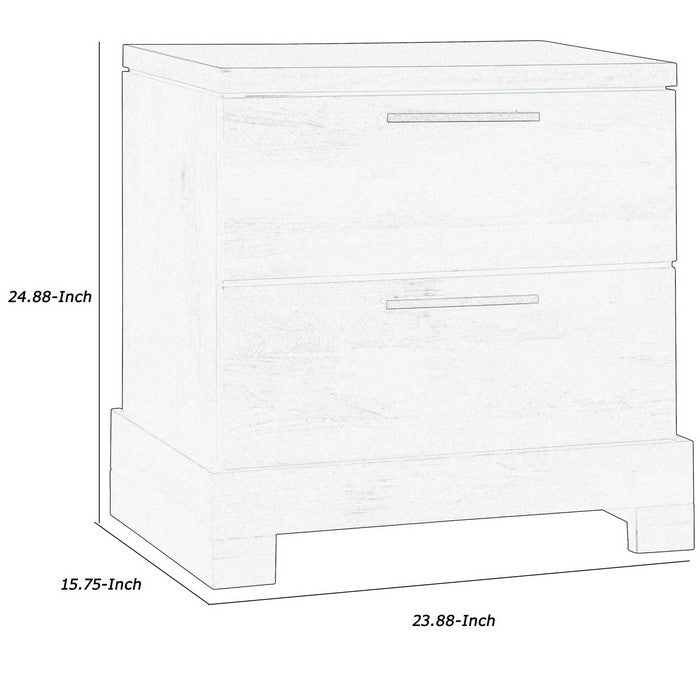 2 Drawer Nightstand with Wood Grain Details and Bar Pull, Dark Brown