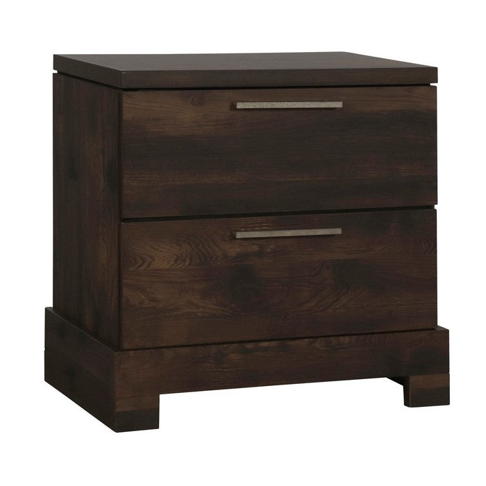 2 Drawer Nightstand with Wood Grain Details and Bar Pull, Dark Brown